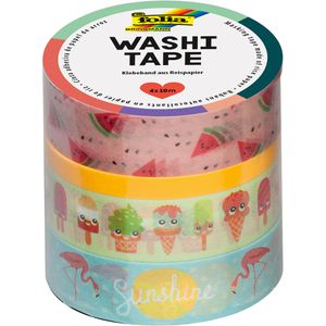 Folia Washi-Tape 26421 Tropical, 5-15 mm x 10 m, wiederablösbar, 4 Rollen