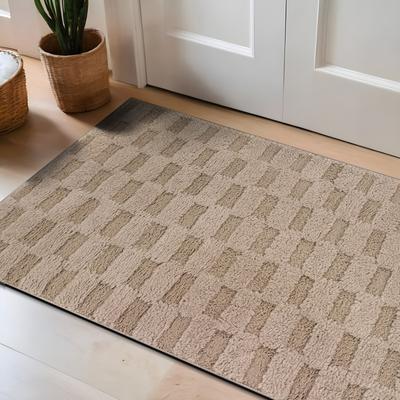 World Rug Gallery Checkerboard Block Power Loomed Soft Shag High-Low Indoor Area Rug