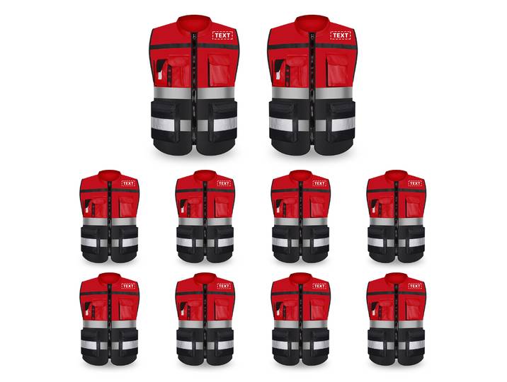 Paquet de 10 gilet de sécurité avec LOGO personnalisé pour hommes gilet de travail avec poches et fermeture éclair sécurité Construction gilet de travail bicolore