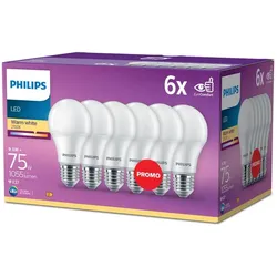 Sparset 6er PHILIPS E27 LED Lampe wie 75W warmweißes blendfreies Licht