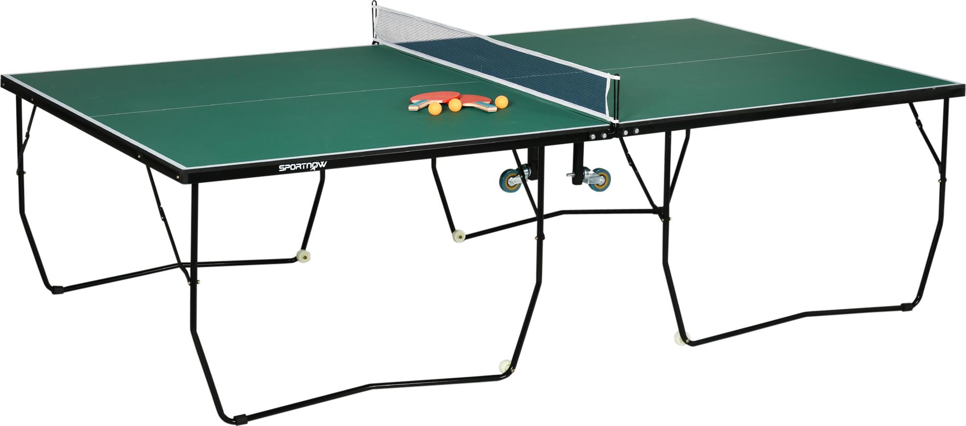 SPORTNOW Tischtennisplatte Tischtennis-Set, klappbar, 8 Rollen, inkl. Schläger u. Bälle, 274 cm x 152.5 cm x 76 cm, Grün