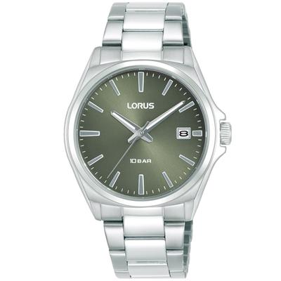 Quarzuhr LORUS, grün (silberfarben, grün, silberfarben), Armbanduhren, Damen, Quarzuhr, Armbanduhr, Damenuhr, Edelstahlarmband, analog, Tag