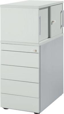 Schäfer Shop Genius Standcontainer mit Aufsatzschrank inkl. Schiebetür, komplett abschließbar, seitliche Griffnut, lichtgrau