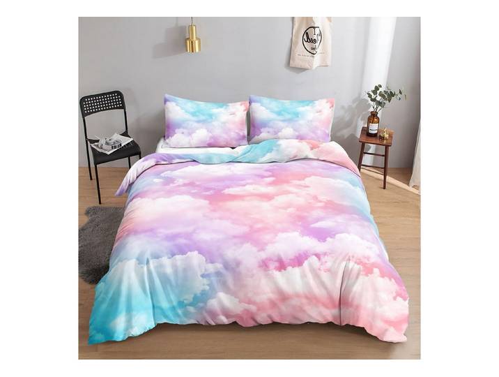 LuxusKollektion Kinderbettwäsche Bettwäsche-Set Bunte Wolken 200x200cm