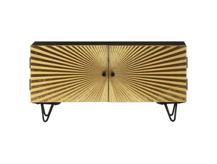 PUGYNBK TV-Möbel, Massivholz, Griff, 90 x 30 x 45 cm Industriell, Multimedia-Aufbewahrung, Metalltür aus Messing, Wohnzimmer oder Schlafzimmer