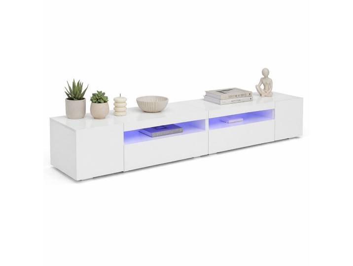 Okmyhome Lowboard 240/35.5/38.5 cm Weiß aus MDF mit LED-Beleuchtung, Mode, Rechteckig, 38.5x35.5x240 cm, Wohnzimmer, TV Möbel, Lowboards, Lowboards stehend