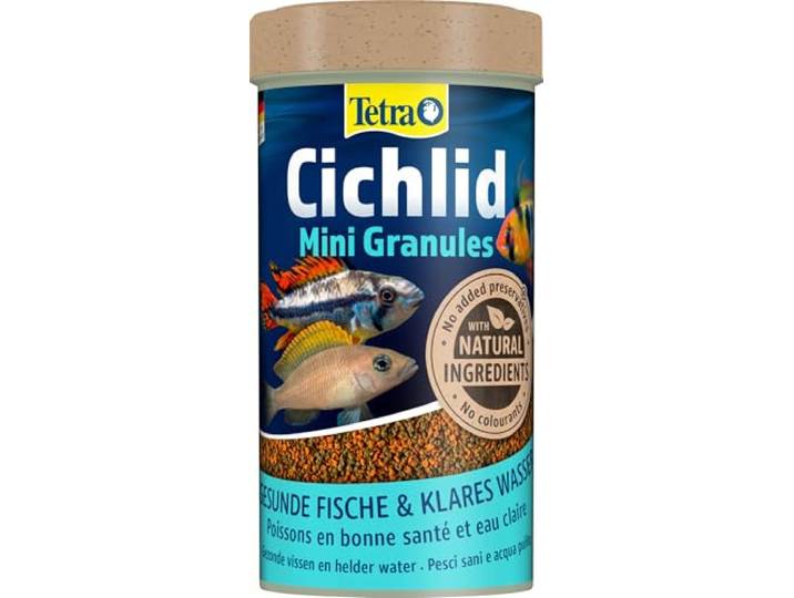 Tetra Cichlid Mini Granules - hoofdvoermix voor kleine cichliden, 2 verschillende mini-korrels, 250 ml blik
