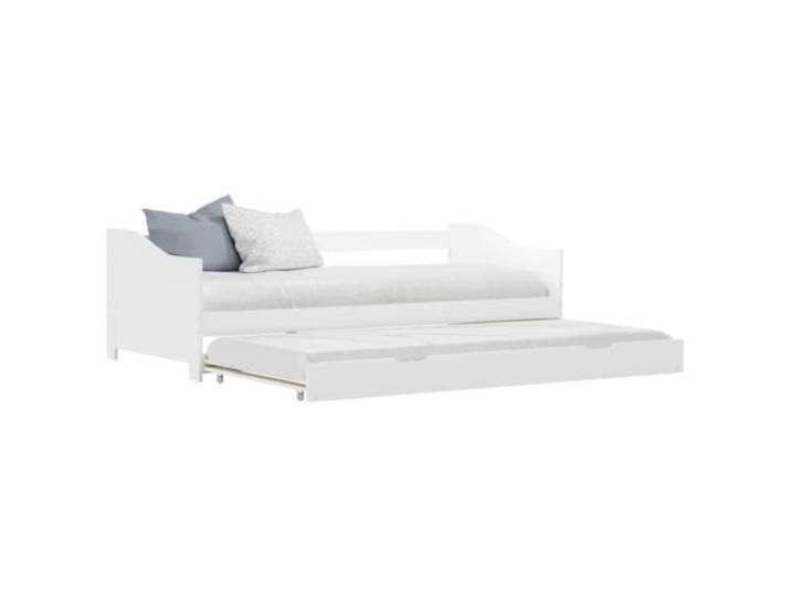 RJPLMFV Ausziehbarer Bettgestell, 90 x 200 cm, Kiefernweiß Ausziehbares Ausziehbett, 4 Rollen, Seitenbrett, robustes Holz, einfach zu montieren