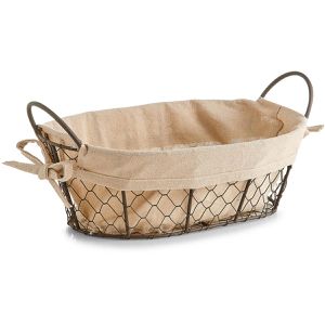 Zeller Brotkorb 18091 Countrystyle, aus Metall / Stoff, 30 x 21 x 11 cm, oval, mit Stoffeinsatz, braun / beige