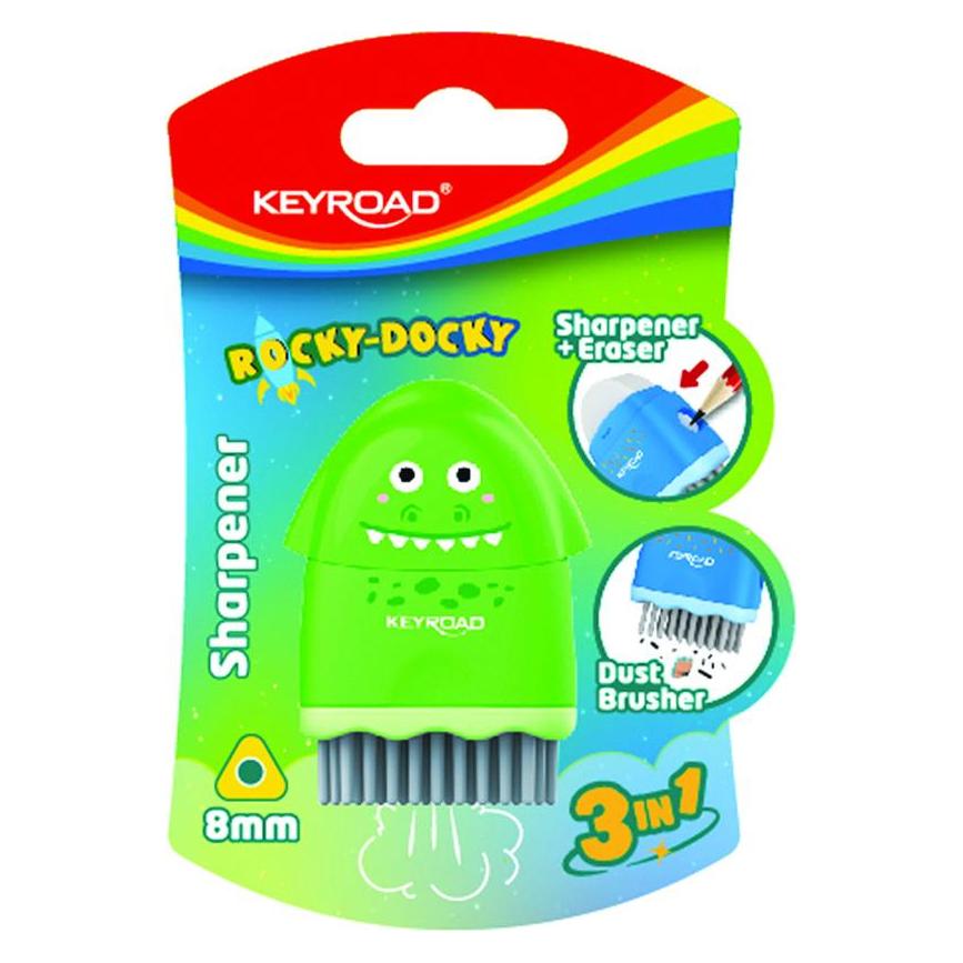 Keyroad Rocky-docky kunststoffspitzer mit radiergummi, einzeln, mit behälter, durchmesser: 8 mm, blister (41925451)