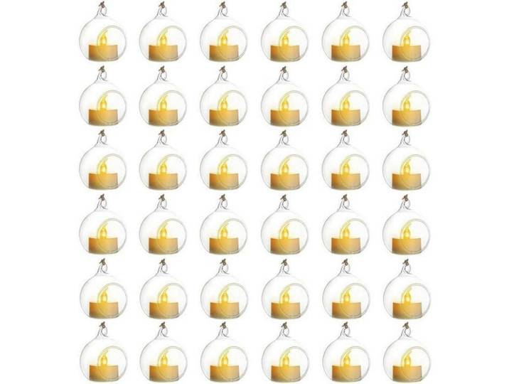 Hängender Kerzenhalter 36er Set Glas Transparent mit LED-Kerze, 6.8 cm, Dekoration, Kerzen & Kerzenhalter, Teelichthalter