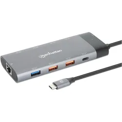 Manhattan USB-C Hub (USB-C, 10 Ports), Dockingstation + USB Hub, Grau