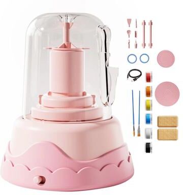 Inspired Finds DIY Kids Pottery Wheel Kit With Clay And Paints Educational Craft Toy pink