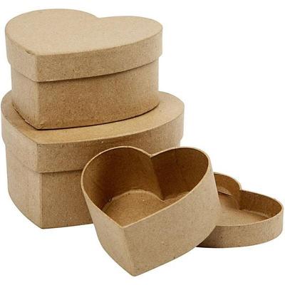 Creativ Company Pappschachtel-Set, Herz, H 5+6,5+7,5 cm, B 10+12,5+15 cm, 3 Stk, 1 Set