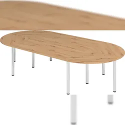 bümö Konferenztisch oval 320x160 cm großer Besprechungstisch in Asteiche, Besprechungstisch mit Chromfüßen, Meetingtisch für 8 Personen, Tisch für
