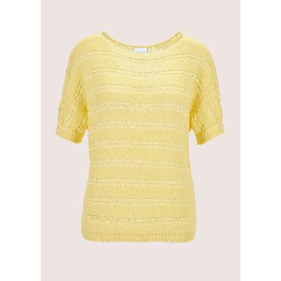 Longpullover MADELEINE "Pullover Ajour-Pullover mit Glanz-Effekt", Damen, Gr. 44/46, beige (vanille), Obermaterial: 55% Baumwolle CO. 45% Polyester PES., Modern, normal, Pullover Longpullover