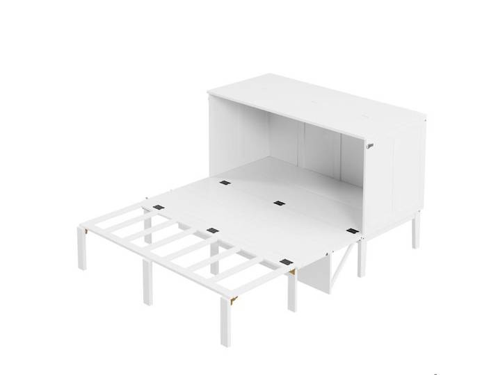 Lit escamotable vertical 140 x 200 cm SENVIRO - sommier à lattes inclus gain de place blanc