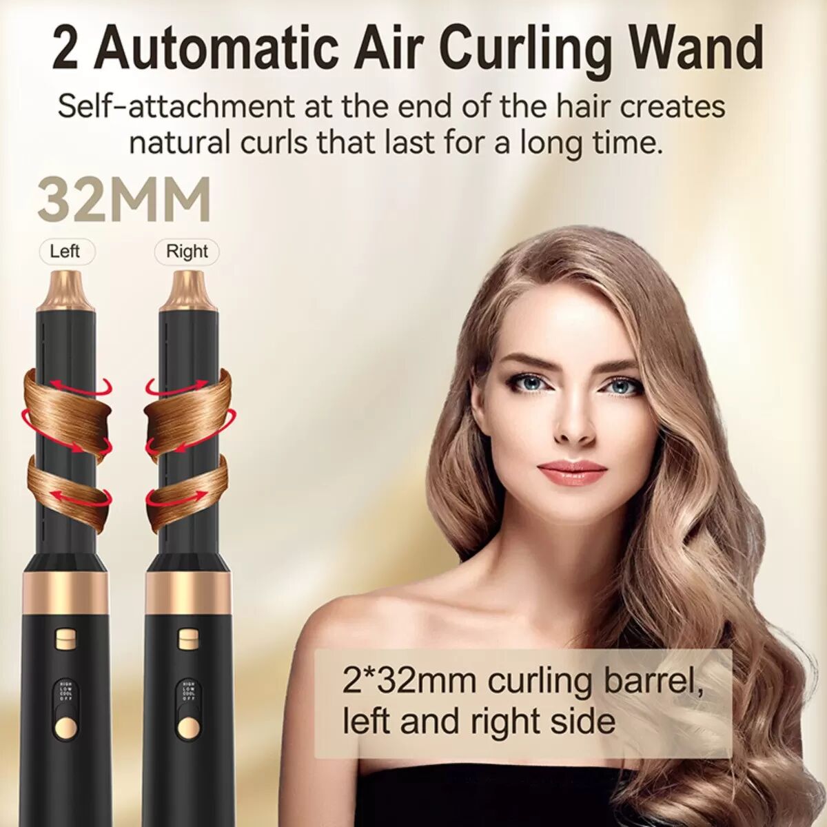 INF 6-in-1 Multifunktions-Heißluftbürste für Haarstyling – Föhnbürste mit automatischem Lockenstab, Kalt-/Heißluftfunktion,