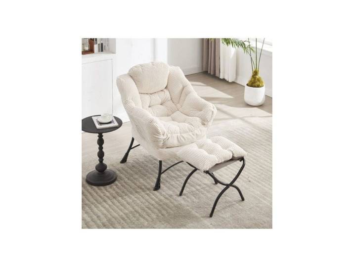 Fauteuil avec ottoman chaise lounge moderne avec accoudoirs et poche latérale fauteuil rembourré avec repose-pieds