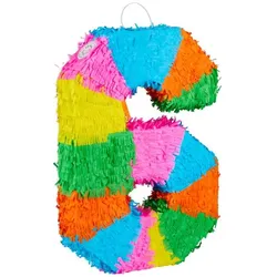 Relaxdays 3-teiliges Pinata Set Zahl 6 Gelb,Grün,Orange