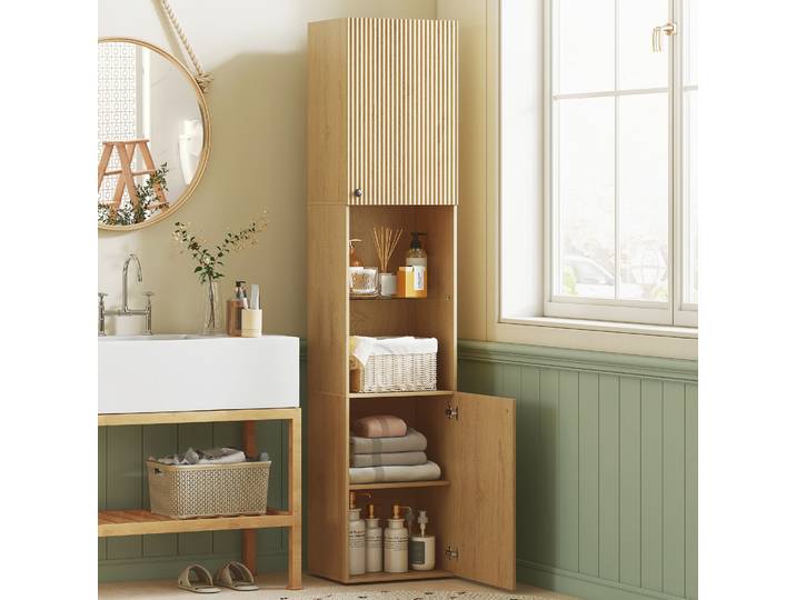 HOMCOM Armoire Haute Salle de Bain 6 Niveaux Chêne 40x31x182cm