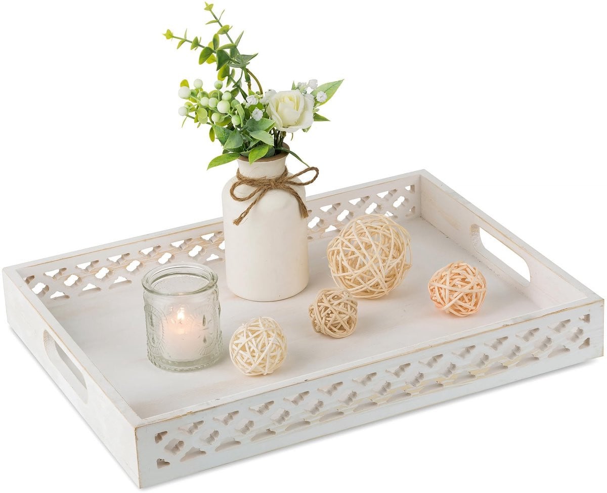 Dailygoods Houten Dienblad - Antislip - Decoratief - Rechthoekig - Groot - Handgesneden Detail