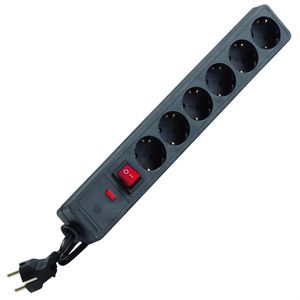 HEDI Steckdosenleiste SLS614SÜ, mit 1,4m Kabel, 6-fach, schwarz, Überspannungsschutz, mit Schalter