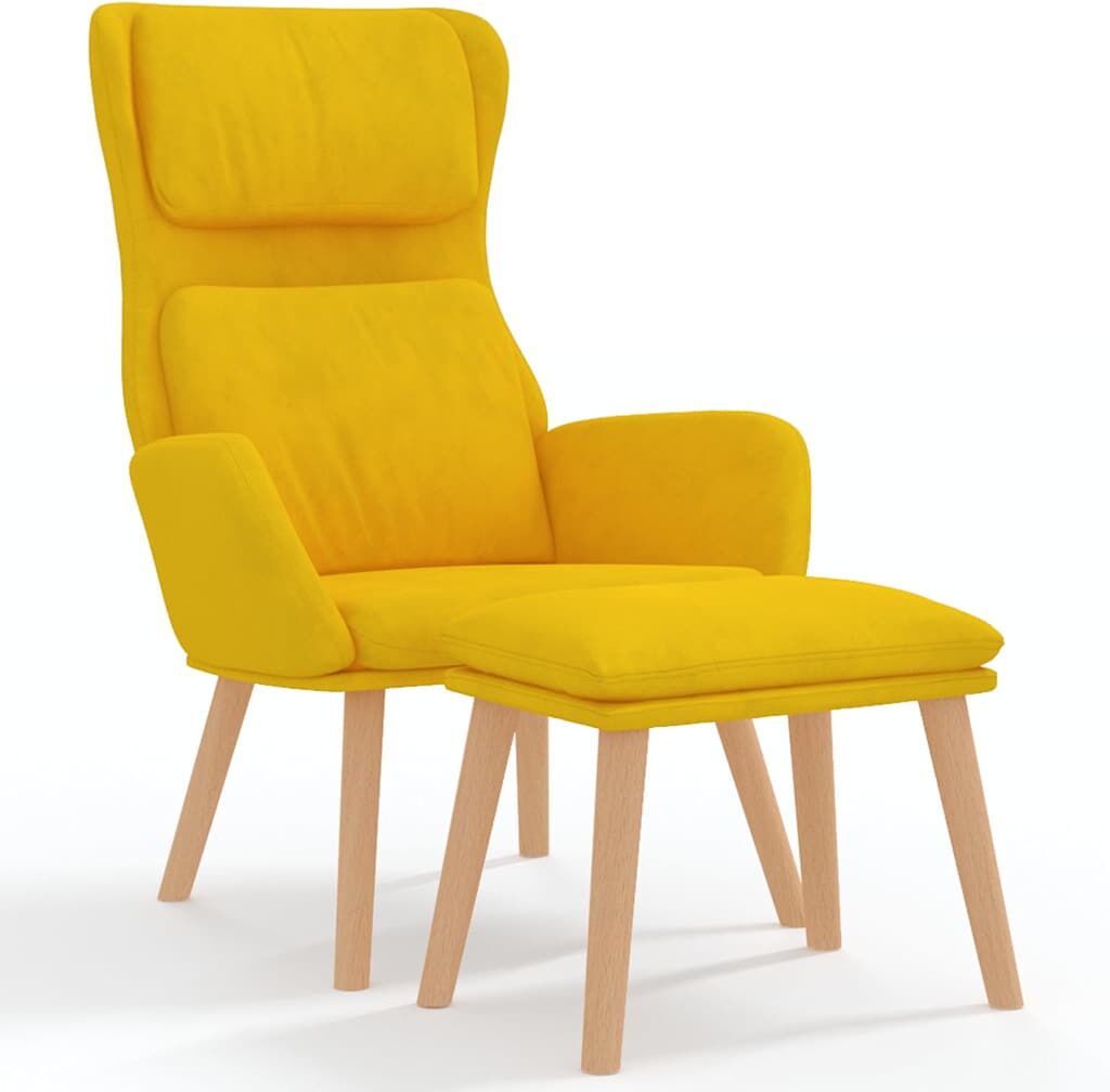 vidaXL Chaise de détente et repose-pied Jaune moutarde Velours