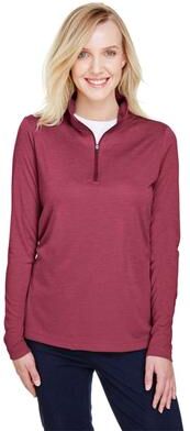 Team 365 TT31HW Women's Zone Sonic Heather Performance Quarter-Zip Pullover T-Shirt in Sport Maroon size 2XL   Polyester