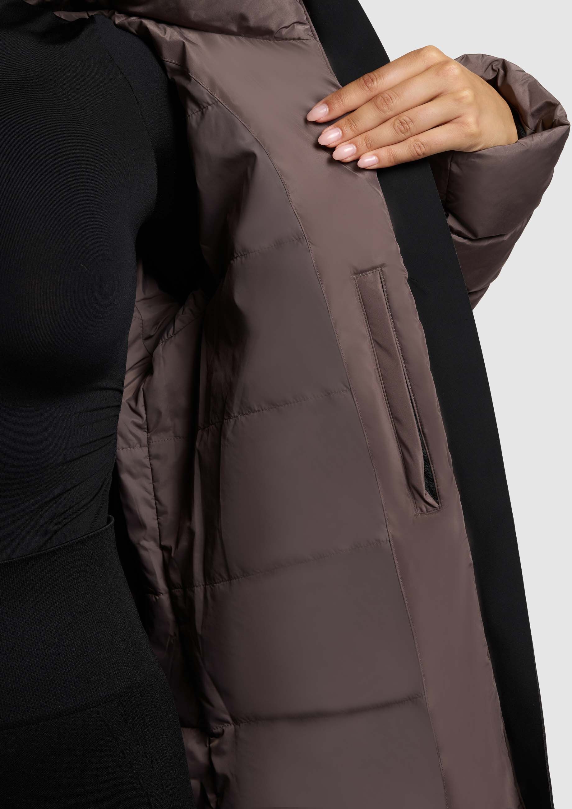 Steppmantel KHUJO "ENEF", Damen, Gr. S (36), braun (whisper lila), Web, Obermaterial: 100% Polyester. Futter: 100% Nylon. Wattierung: 100% Polyester, unifarben, Po-bedeckend, Mäntel Steppmantel, Taschenbeutel mit Fleece whisper lila S (36)