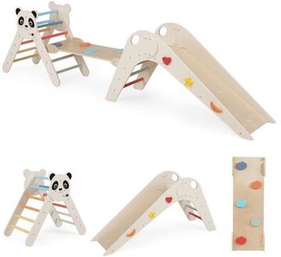 Costway Triangle Set Foldable Kids Climbing Toys Panda-Themed Wood Montessori Climbing Set-Macaron