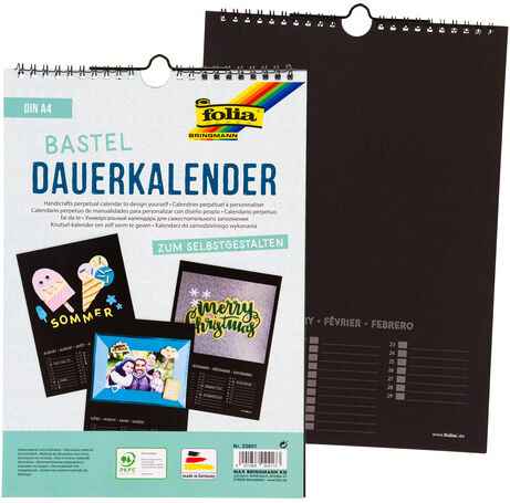 folia Dauerkalender, schwarz, 21 x 29,7 cm