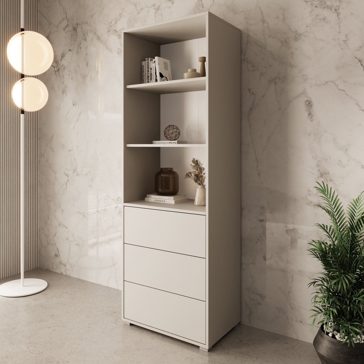 Meubella Boekenkast Gideon Beige - Breedte: 60 cm, Hoogte: 178 cm