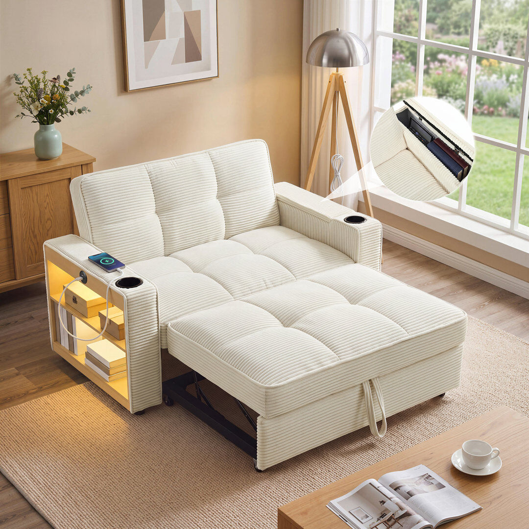 Rebrilliant Upholstered Chaise Lounge Beige 85cm H X 120cm W X 76cm L