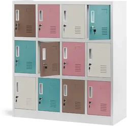 Jan Nowak Schließfachschrank Spind für Kindergarten OLA 12 Fächer, Etikettenhalter | Umkleideschrank Metall Kleiderspind, 120x109x45cm Pastellfarben