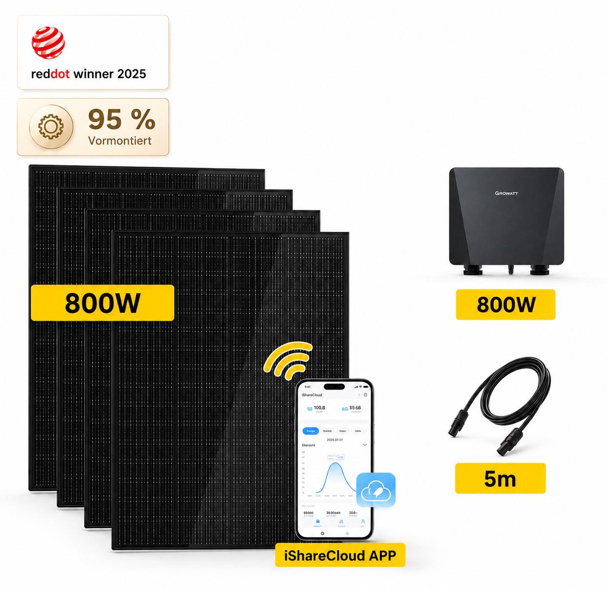 SUNSHARE Balkonkraftwerk 800 W - Betonbalkon-Halterung