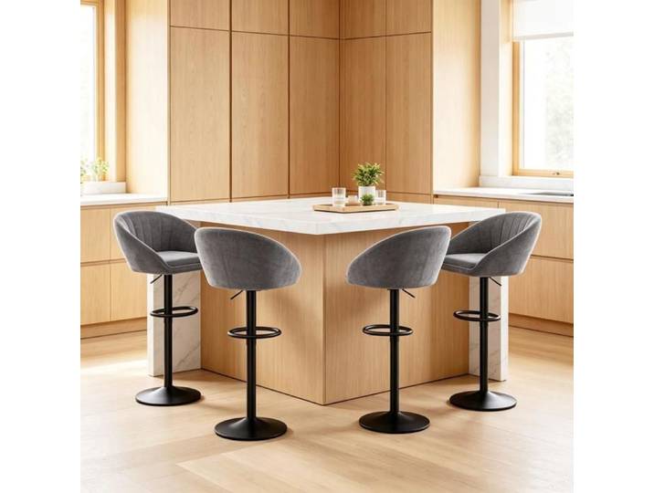 Chleby Lot de 4 Tabourets de bar Rembourrées Chaises de Bar en Velours Hauteur réglable 360° Avec repose-pieds Gris foncé