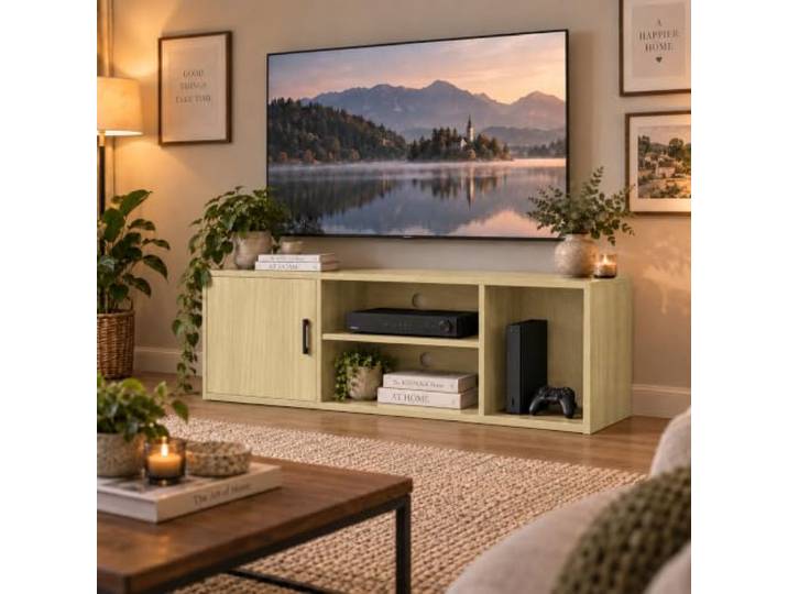 Cedario TV-Schrank 120 cm, Lowboard mit Stauraum und offenen Fächern TV-Board mit Türen, offenen Gerätefächern und Kabeldurchführung; 120 × 40 × 50 cm, freistehend