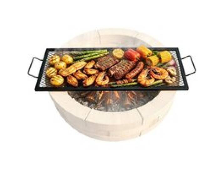 VEVOR 1110 x 380 x 25 mm X-Marks Feuerstellen-Grillrost, Rechteckiger Grillrost, Lagerfeuer-BBQ-Grillrost aus Stahl mit Griff, Tragbares Camping-Kochgeschirr für Partytreffen im Freien, Schwarz