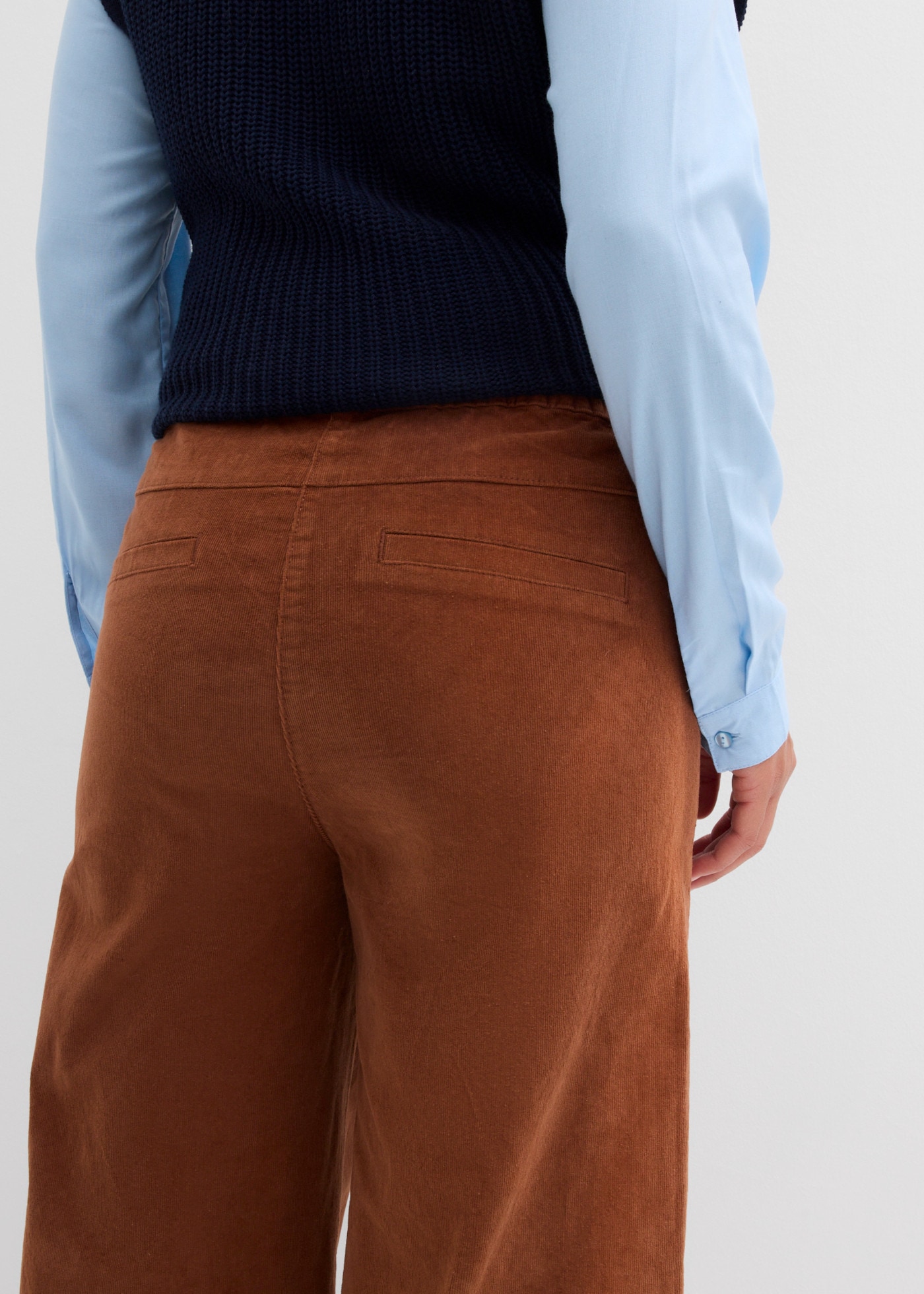 Cordhose BONPRIX, Damen, Gr. 44, N-Gr, braun (ziegelbraun), Web, Obermaterial: 98% Baumwolle, 2% Elasthan, loose fit, Hosen Cordhose, mit Elasthan-Anteil, knöchelfrei ziegelbraun 44, N-Gr