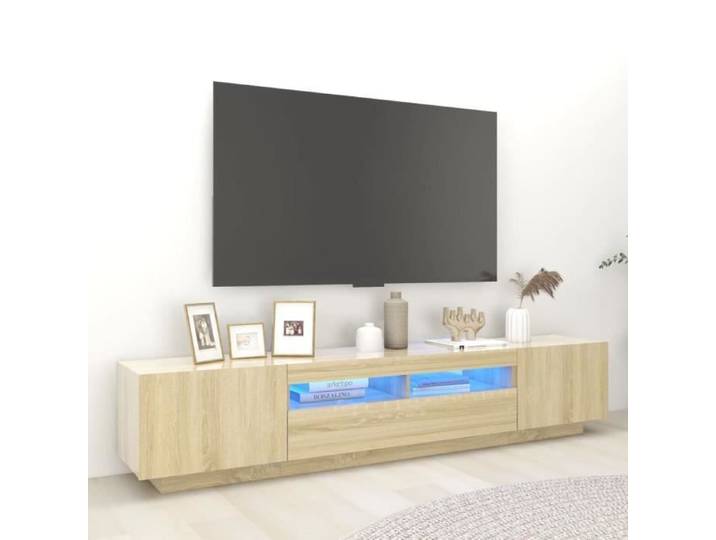 Fangming-Meuble TV avec lumières LED Chêne sonoma 200x35x40 cm