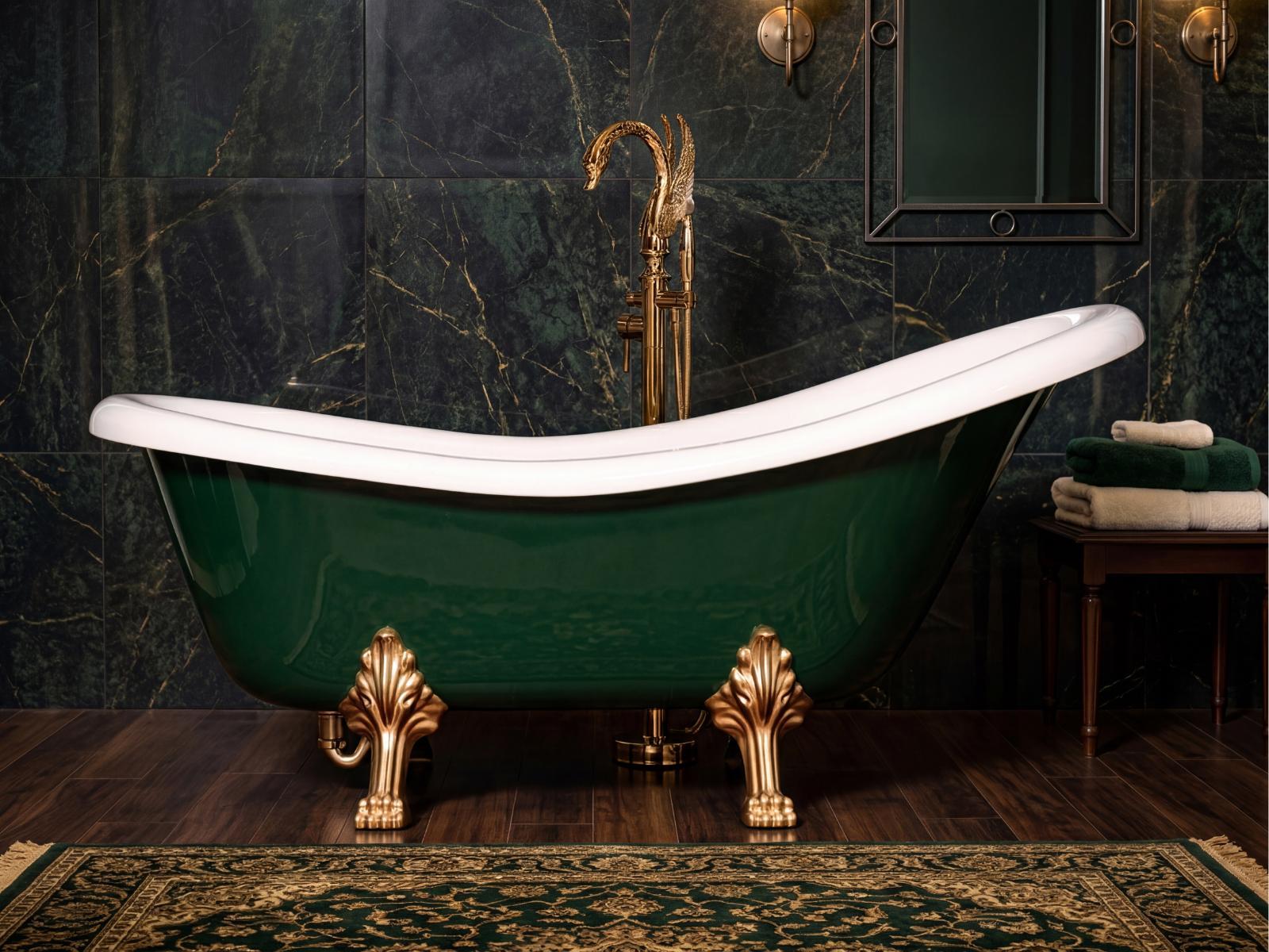 Freistehende Retro-Badewanne 170 cm Weiß Komposit auf Löwenfüßen - Retro