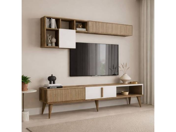 Dmora Wohnwand Kepler 180x35x40 cm Braun 10 Fächer 4 Türen