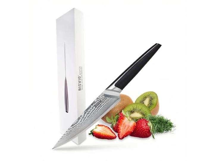 RISVIG 13,5 cm Damast Kräutermesser Acutus – Japanischer VG10 Stahl mit 67 Lagen – Profi Messer für Kräuter & Gemüse mit ultimativer Schärfe – HRC62