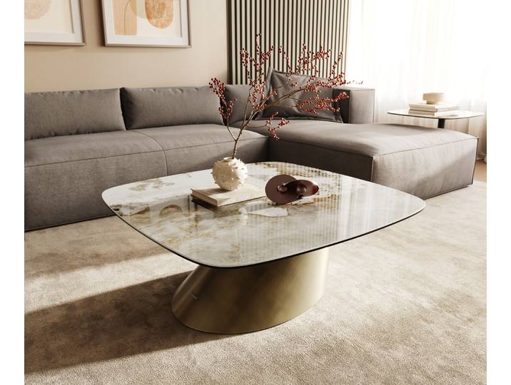 DELIFE Couchtisch Edge Boot 90x90 cm Keramik Minas Melange Conis Metallic Gold, Couchtische