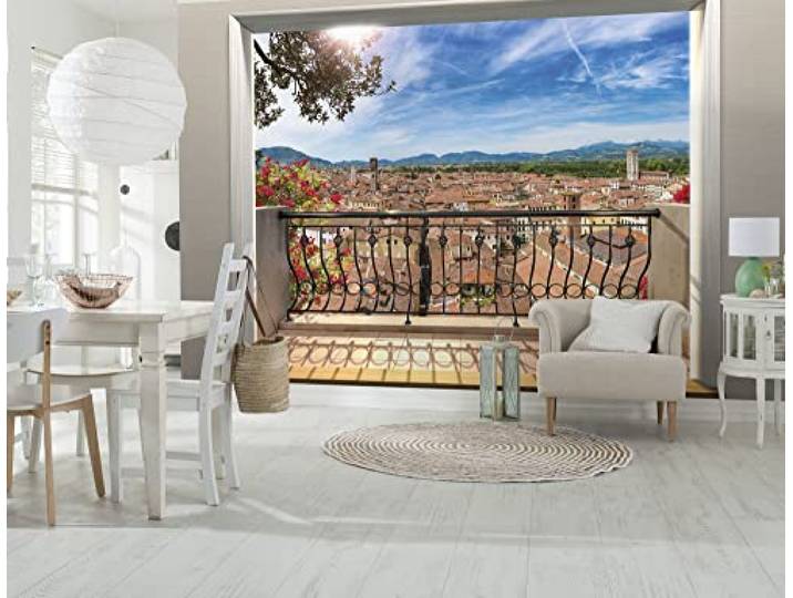 Komar Vlies Fototapete - Balcony - Größe 368 x 248 cm, 4 Teile inklusive Kleister - Tapete, Wohnzimmer, Schlafzimmer
