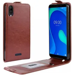 Screenguard Wiko Y80 Leder Hülle Ledertasche aufklappbar nach unten (Wiko Y80), Smartphone Hülle, Braun