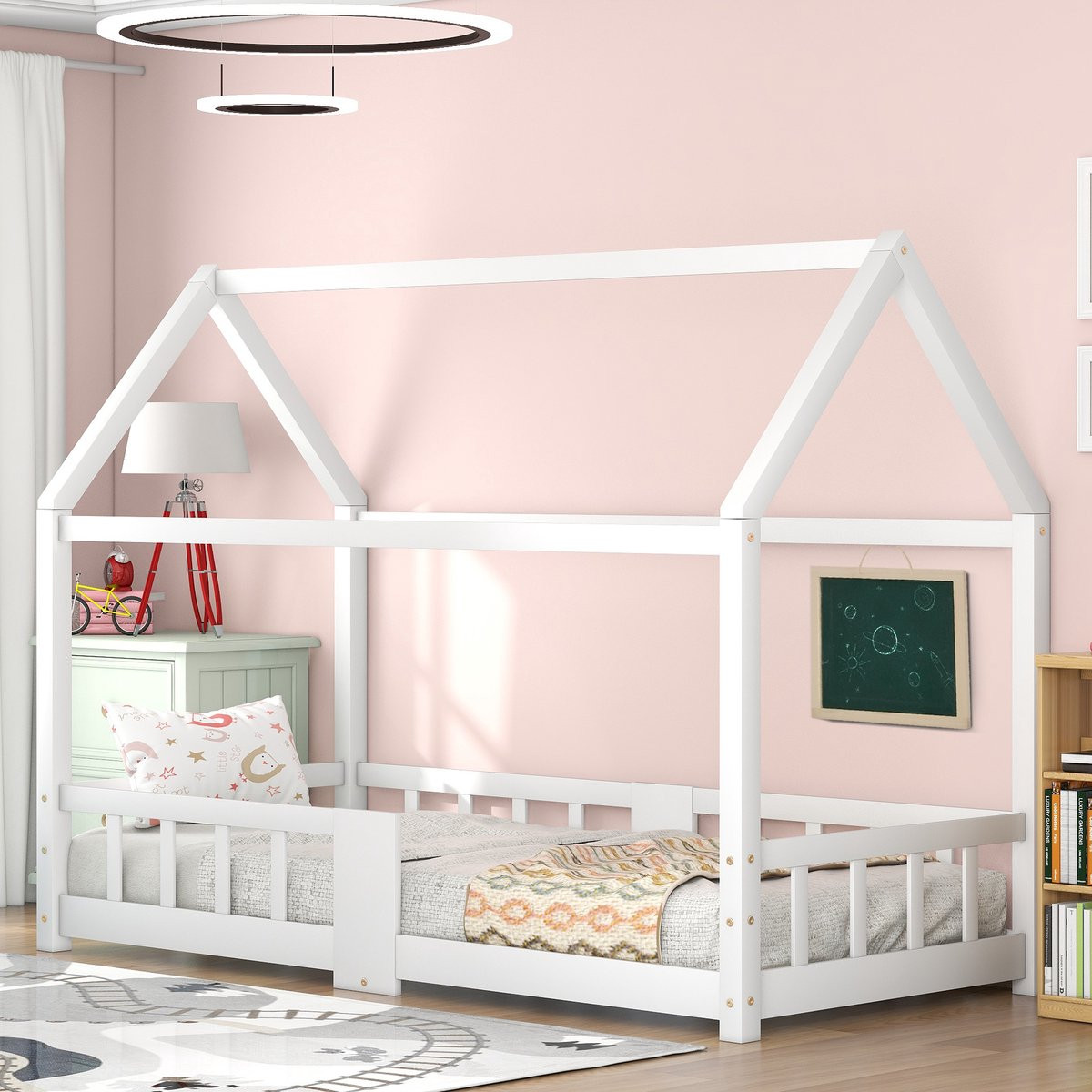 HAUSS SPOLE Kinderbed 90x200 cm - Wit Huisbed van Massief Hout met Uitvalbeveiliging