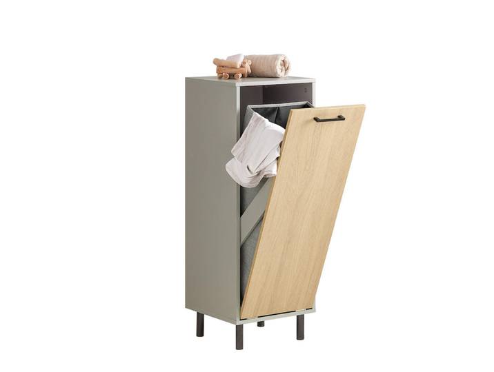 SoBuy Wäscheschrank mit Wäschesack Grau, Grau, Naturfarben, Holzwerkstoff, Metall, 31x86x30 cm, Haushalt & Reinigung, Wäschepflege, Wäschekörbe & Tonnen