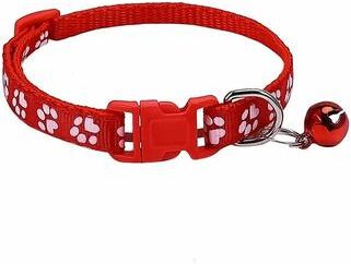 Uplift Treasures Adjustable Safety Bell Ring Necklace Pet Colorful Paw Print Pet Collar With Bell red